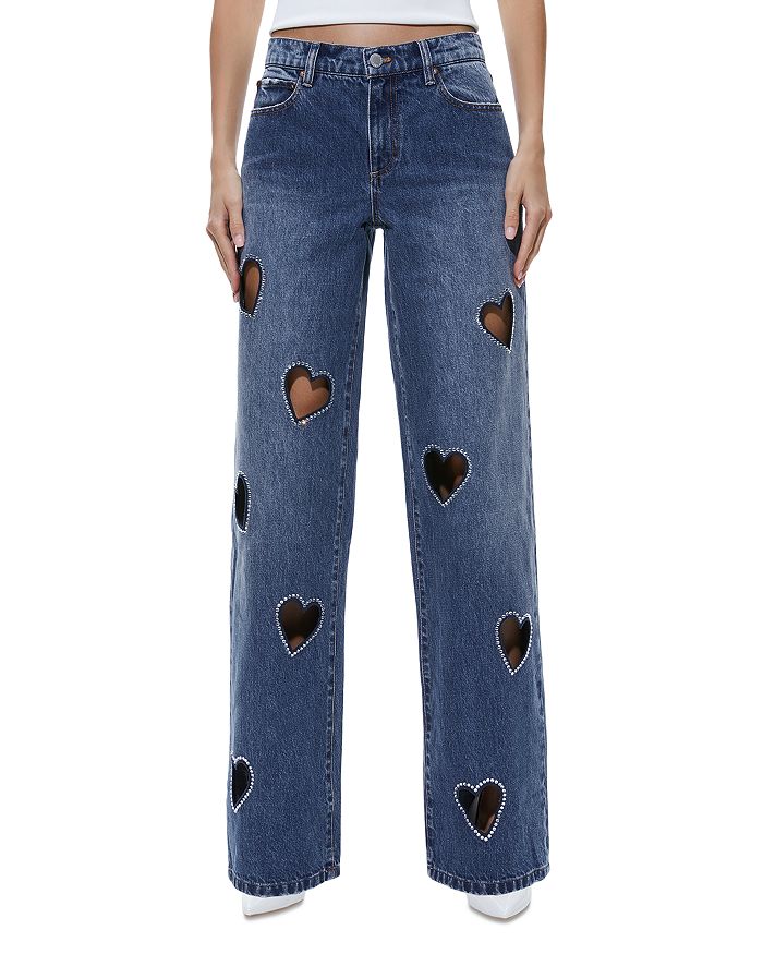 Alice and Olivia Karrie High Waist Embellished Heart Cutout Jeans in ...