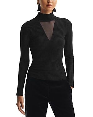 Reiss Black Fitted Wool Blend Mesh Top In Black
