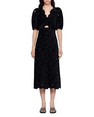 Sandro - Ellen Guipure Velvet Daisy Print Maxi Dress