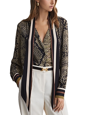 Shop Reiss Emmy Snake Print Blouse In Brown