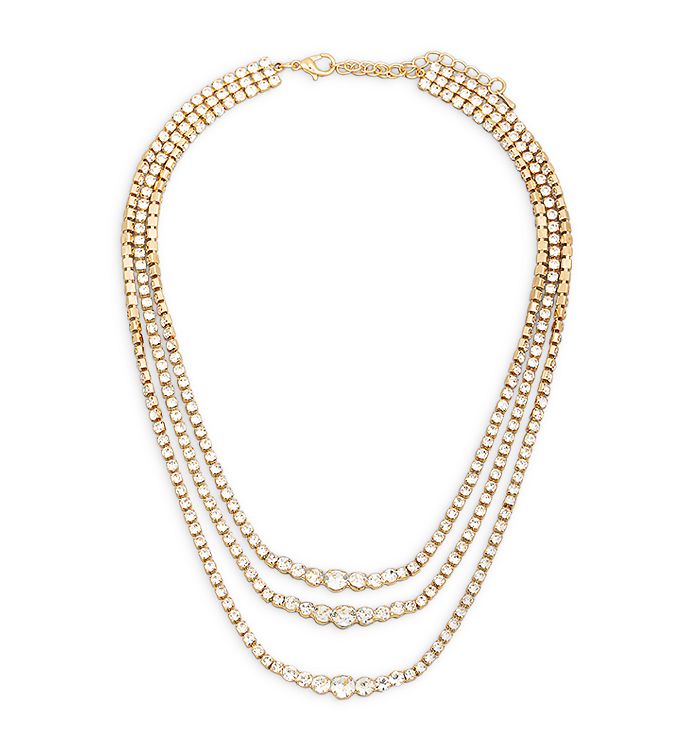 AQUA Rhinestone Layered Collar Necklace in 18K Gold Plated, 15"18