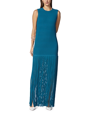 Herve Leger Ottoman Ribbed Shadow Stripe Fringe Gown In Tidal Wave