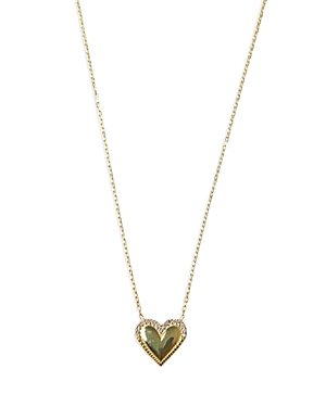 Pave Heart Pendant Necklace in 18K Gold Plated Sterling Silver, 15.5