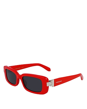 Shop Ferragamo Prisma Narrow Rectangular Sunglasses, 52mm In Red/gray Solid