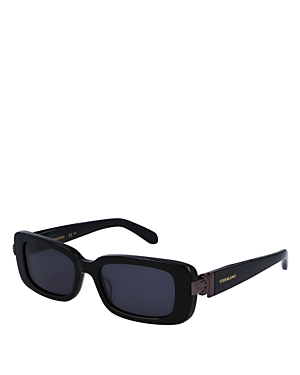 Shop Ferragamo Prisma Narrow Rectangular Sunglasses, 52mm In Black/gray Solid