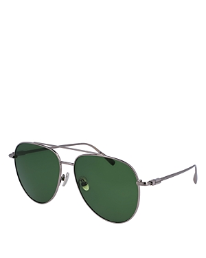 Shop Ferragamo Prisma Oversize Aviator Sunglasses, 61mm In Gray/green Solid