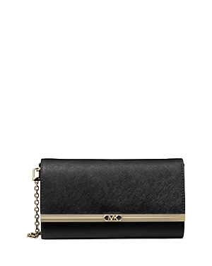 Michael Kors Mona Leather Large Clutch In Black