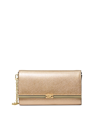 Michael Kors Mona Leather Large Clutch In Pale Gold