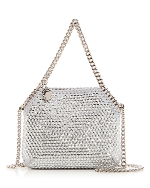 Stella Mccartney Falabella Mini Crystal Mesh Shoulder Bag In Silver