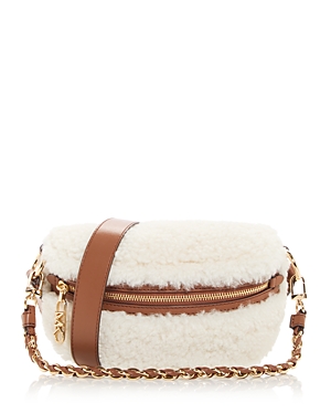 Shop Michael Kors Slater Extra Small Convertible Shearling Sling Bag In Natural/luggage