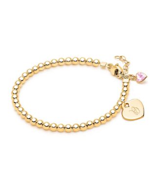  Girls' 14K Gold 3mm Beads & Diamond Initial 5.25" Bracelet - Children