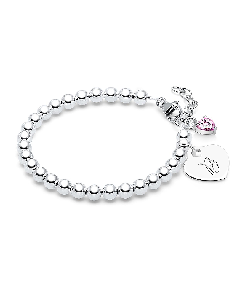 TINY BLESSINGS CHILDREN'S STERLING SILVER 4MM BEADS & ENGRAVED INITIAL GIRLS' 6.25" BRACELET