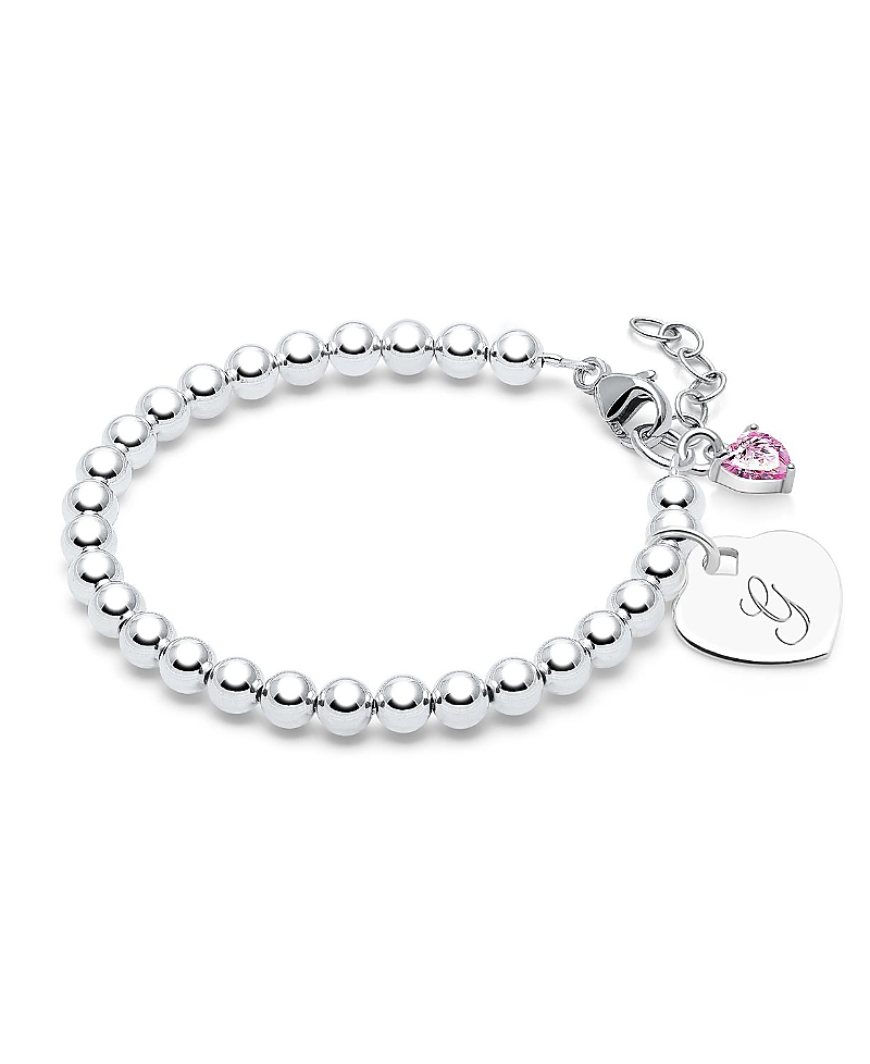 TINY BLESSINGS CHILDREN'S STERLING SILVER 4MM BEADS & ENGRAVED INITIAL GIRLS' 6.25" BRACELET