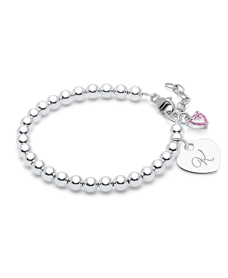 Tiny Blessings Children's Sterling Silver 4mm Beads & Engraved Initial Girls' 6.25 Bracelet In Silver - K