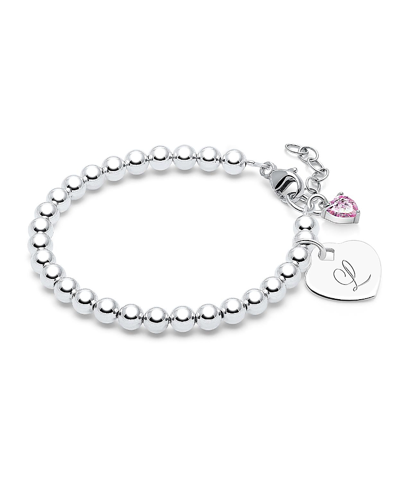 Tiny Blessings Children's Sterling Silver 4mm Beads & Engraved Initial Girls' 6.25 Bracelet In Silver - L