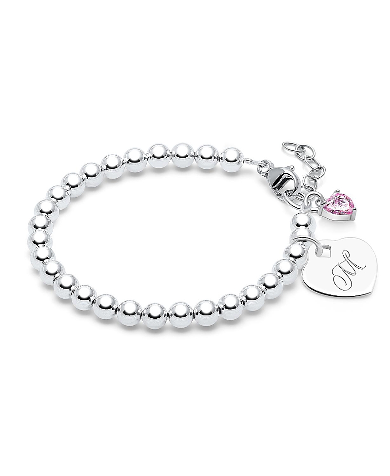 Tiny Blessings Girls' Sterling Silver 4mm Beads & Engraved Initial 6.25 Bracelet - Big Kid