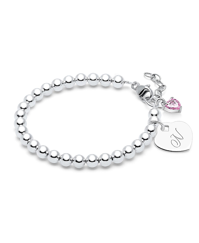 TINY BLESSINGS CHILDREN'S STERLING SILVER 4MM BEADS & ENGRAVED INITIAL GIRLS' 6.25" BRACELET