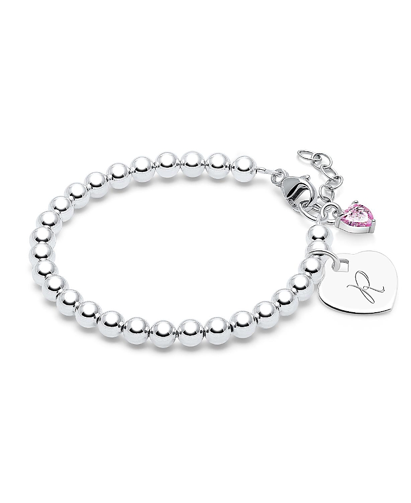 Tiny Blessings Children's Sterling Silver 4mm Beads & Engraved Initial Girls' 6.25 Bracelet In Silver - R
