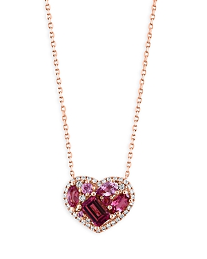 Bloomingdale's 14K Rose Gold Heart Pendant Necklace with Diamonds, Pink Tourmaline & Pink Sapphire, 