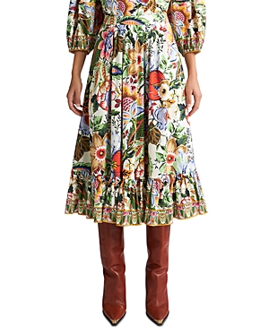 Shop Etro Floral Print Cotton Midi Skirt In Biege/multi Floral
