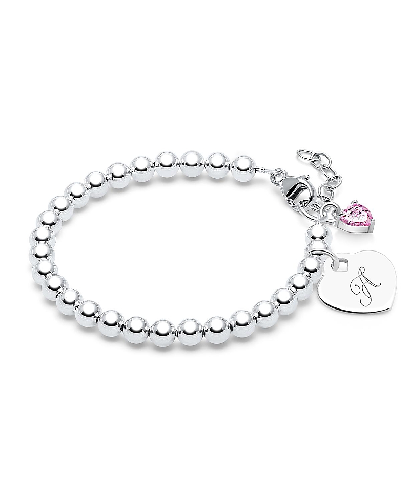 Tiny Blessings Children's Sterling Silver 4mm Beads & Engraved Initial Girls' 6.25 Bracelet In Silver - A