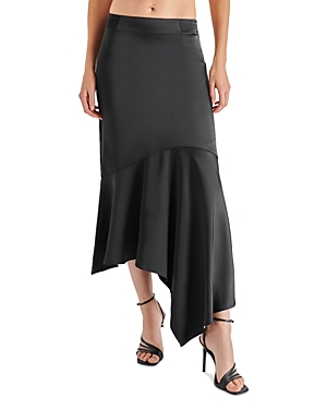 Shop Steve Madden Lucille Satin Asymmetric Midi Skirt In Black