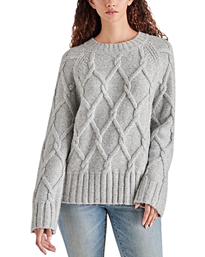 Shop Steve Madden Micah Cable Knit Sweater In Silver Grey