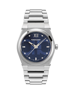 Ferragamo Vega Holiday Capsule Diamond Watch In Blue/silver