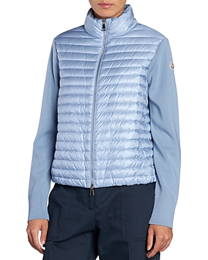 Shop Moncler Quilted Down Cardigan In Medium Blue