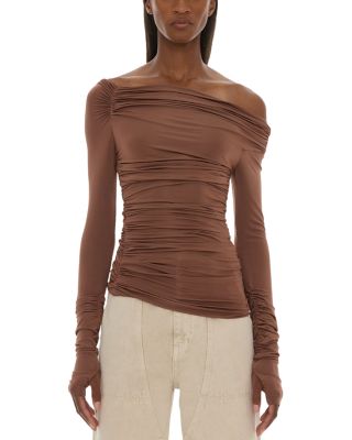 Helmut Lang Shirred One Shoulder Top In Rust