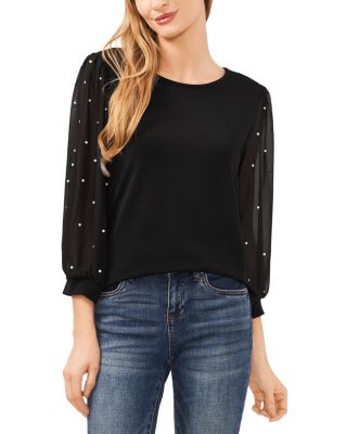 CeCe - Crewneck Embellished Sleeve Top