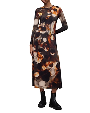 Allsaints Katlyn Mars Printed Midi Dress In Rust Brown