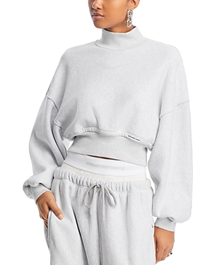 Shop Alexander Wang T Alexadnerwang.t Mock Neck Cropped Cotton Top In Light Heather Grey