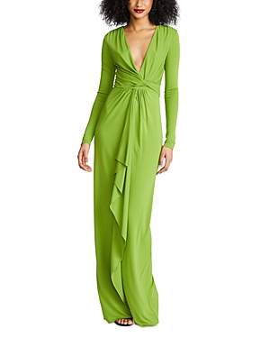 Halston Yolanda V Neck Jersey Gown