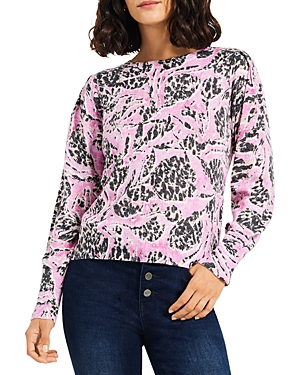 Shop Nic + Zoe Nic+zoe Pleated Shoulder Crewneck Sweater In Pink Multi