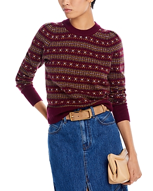 Faherty Highland Fair Isle Puff Sleeve Sweater In Maroon Multi