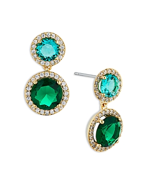 Nadri Round Double Halo Drop Earrings In 18k Gold Plated In Green