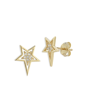 14K Yellow Gold Diamond Star Stud Earrings