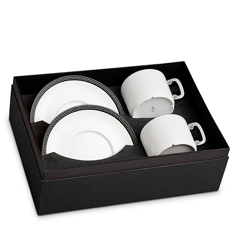 L'objet Soie Tresse Black Tea Cup & Saucer Service For 2 In Black