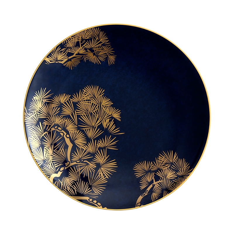 L'objet Zen Bonsai Blue And Gold Dessert Plate, Set Of 4 In Blue