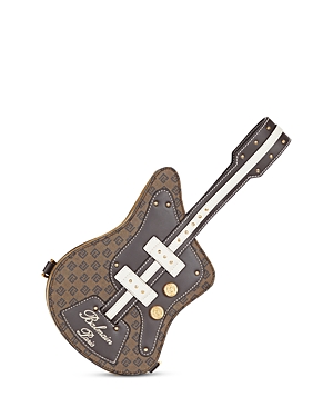 Shop Balmain Mini Monogram Guitar Shoulder Bag In Brown Multi/gold