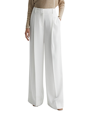 Reiss White Lillie Mid Rise Wide Leg Trousers In White