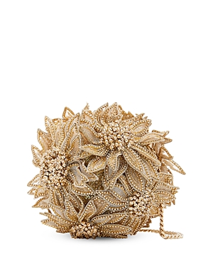 Oscar De La Renta Embellished Floral Embroidery Billiard Bag In Champagne