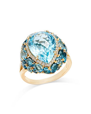 Bloomingdale's Sky, Swiss, & London Blue Topaz and Diamond Pear Halo Cluster Ring in 14K Yellow Gold