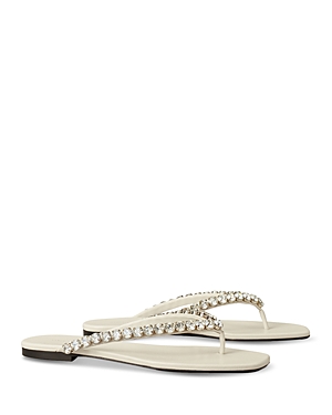 Shop Tory Burch Women's Crystal Embellished Thong Sandals In New Ivory