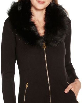 Faux Fur Trim Zip Cardigan