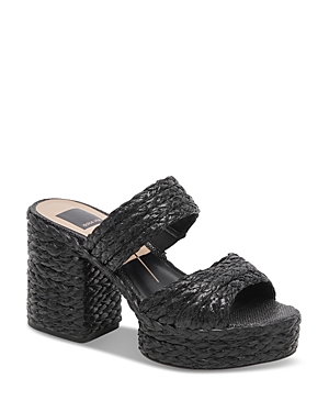 Shop Dolce Vita Women's Latoya Woven Raffia Platform Sandals In Black Raffia