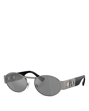 Shop Versace Medusa Oval Sunglasses, 56mm In Gray/gray Mirrored Solid