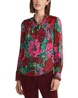 Vineyard Vines Ruffle Collar Silk Blend Popover Top In Brush Floral