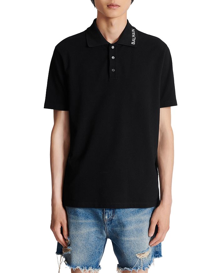 Balmain Cotton Stitched Collar Straight Fit Polo Shirt | Bloomingdale's